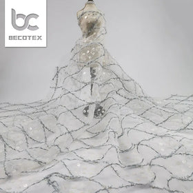 Wholesale 3d African Lace Fabric Sequins Mesh Embroidery Wedding Evening Dress Lace Fabrics