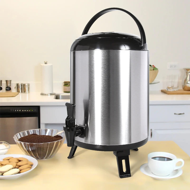 10litres Stainless Steel Black Milk Bucket Insulated Thermos Milk Tea Water Barrel Flask With Tap Milk Tea Barrel