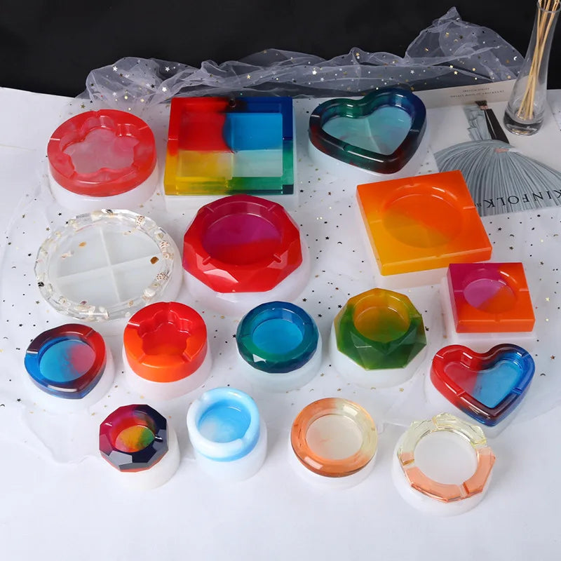 16 DIY Crystal Drop Glue Ashtray Mold New Square Heart Plum Ashtray Mold Epoxy Resin Silicone Mold Making