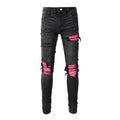 Wholesale Men Slim-Fit Stretch Denim Pants Black High Street Streetwear Tapered Ripped Hip Hop Casual Washed Eco-Friendly Jeans