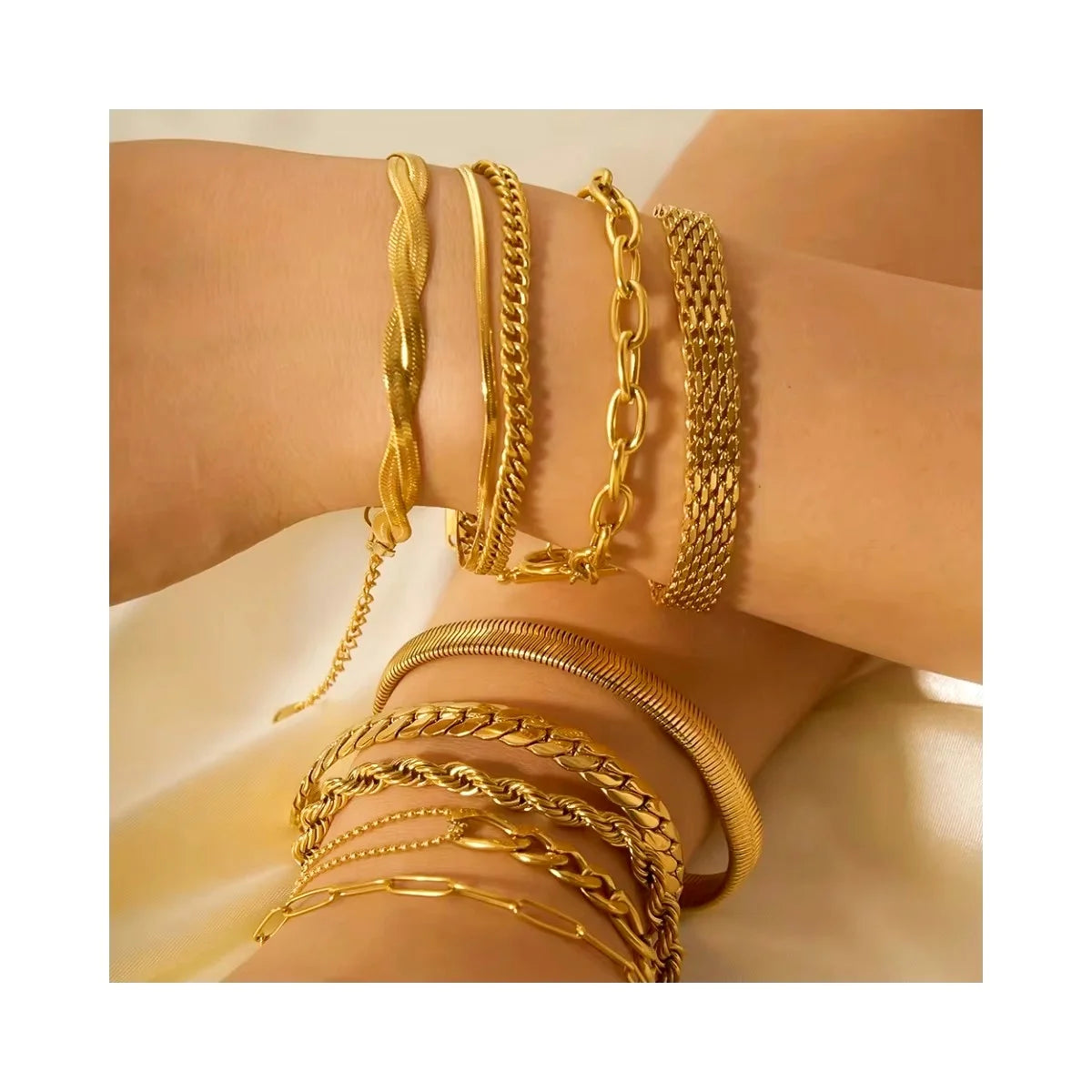 5 6 7 8MM Waterproof Women Jewelry Flat Snake Chain Link Tarnish Free 18k Gold Plated 316L Stainless Steel Chain and Bracelet