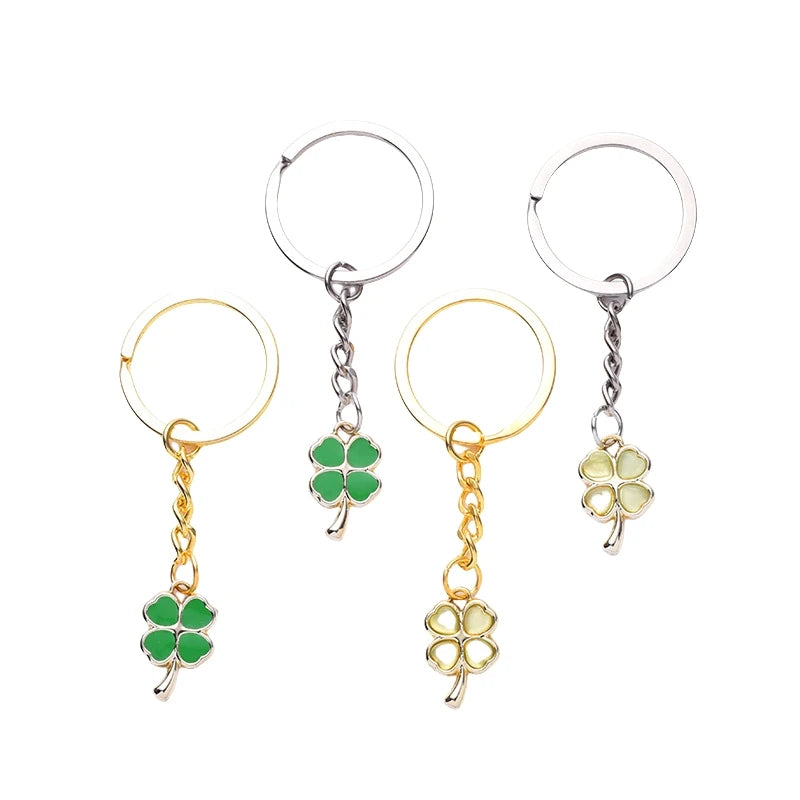 Lucky Green 4 Leaf Clovers Keyring Four Leaf Clover Keychain Women Girl Boy Charm Key Chain Accessories Pendant Crystal Keychain