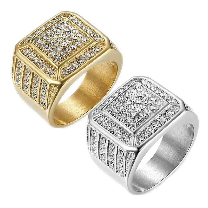 Wholesale Men Male square Zircon Beads Iced Out Hip Hop Style Finger Ring Jewelry China Manufacturer Supplier