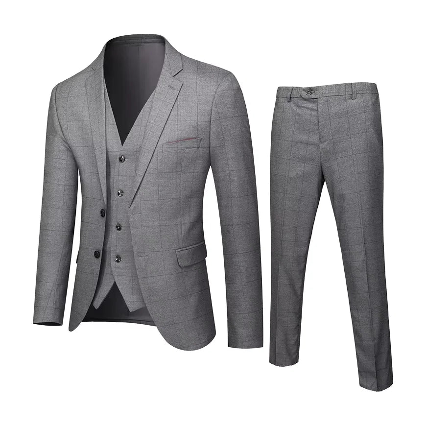 Men's Suit Suit British Slim Gray Plaid Casual Suit Three-piece Wholesale Customization