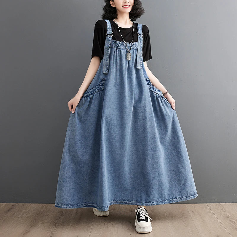 Wholesale 2026 Summer Causal Loose Retro Design Sense Slim Strap Dress Denim Skirt Casual Women's Dress