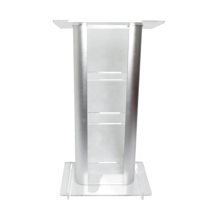 Detachable Transparent Acrylic Church Pulpit Clear Lectern Podium with Aluminum Side Panels for Church Conference or School