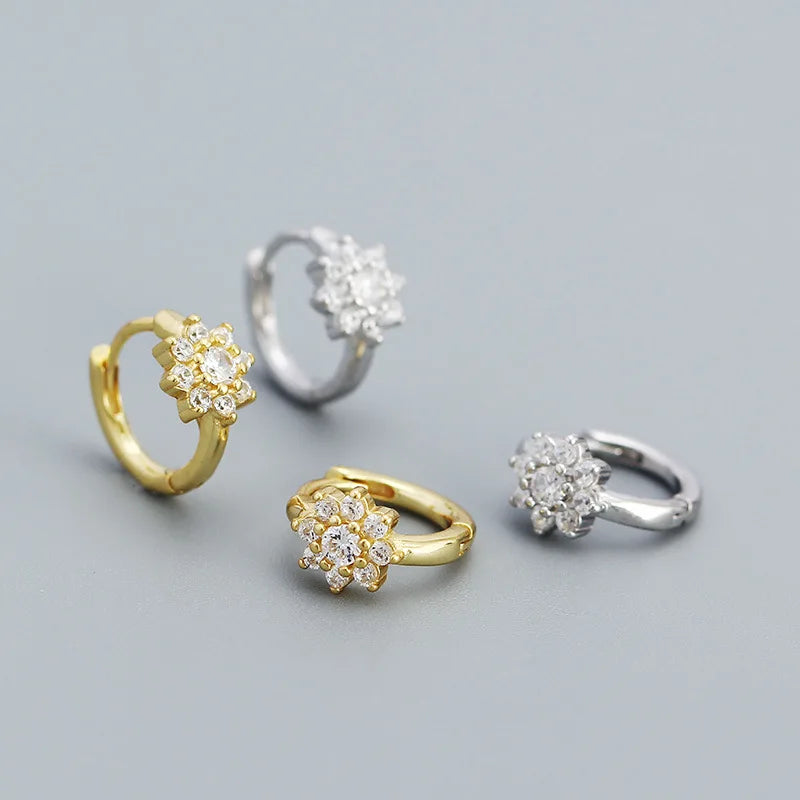 Fashion Jewelry 925 Silver Flower Pattern Zircon Earrings Jewelry 18K Gold Plated Sterling Silver Hoop Earrings for Women
