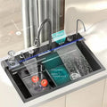 Bionic Honeycomb Waterfall Lavabo De Cuisine Whale Integrated One Piece 2 Waterfall Faucet LED Digital Display Kitchen Sink