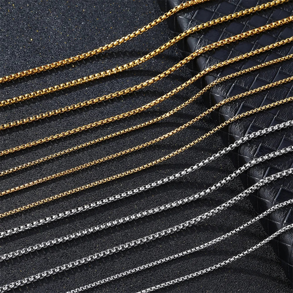 Women Stainless Steel Necklace 2mm 3mm Custom Length Durable PVD Gold Plated Square Link Chains with Non-Tarnishing Spring Clasp