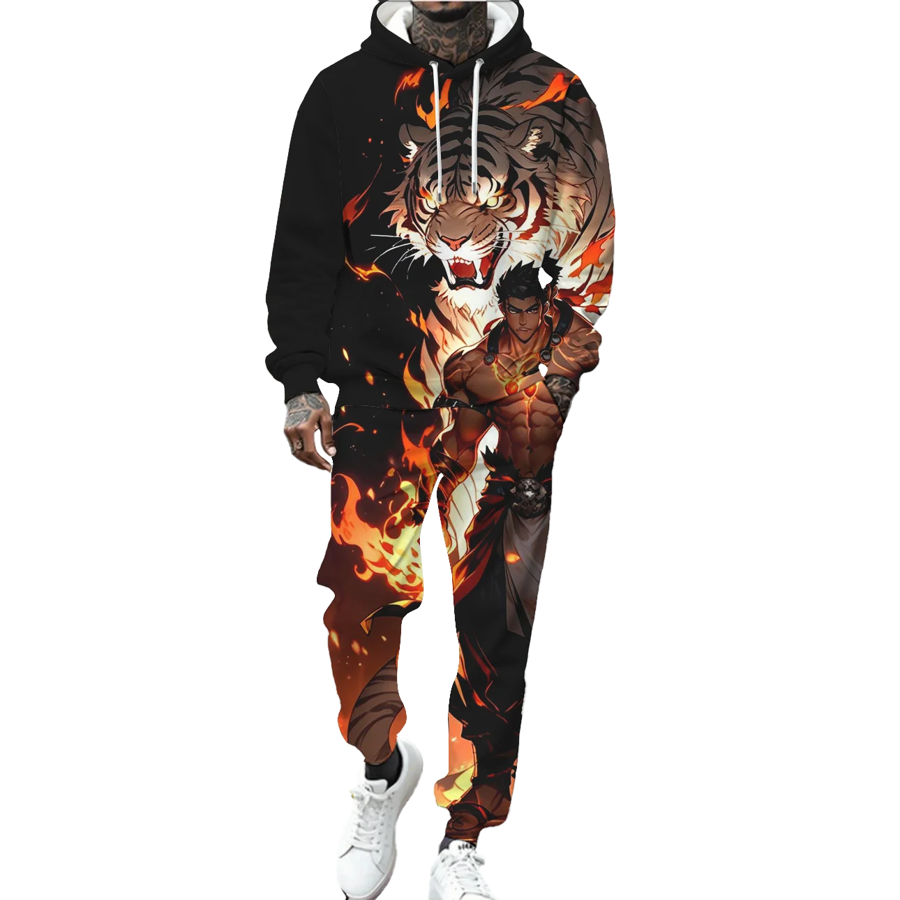 High Quality Trendy Tiger Mountain Print Men's Hoodie Set Smart Casual for Winter Manufacturer Directly Selling Cheap Price