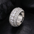 Luxury 5-Row Moissanite Ring for Men 925 Sterling Silver Shiny White Gold Finish Fashion Jewelry Passes Diamond Tester for