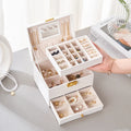 Promotion Luxury 3 Layer Rectangle Jewellery Organizer Case Stackable PU Leather Big Jewelry Storage Box with Key Lock