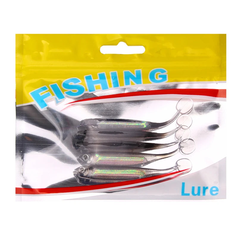 5pcs/bag Crystal Color Transparent T-tail Soft Bait 70mm/2.2g Artificial Silica Gel Fishing Lure for Lure Fishing