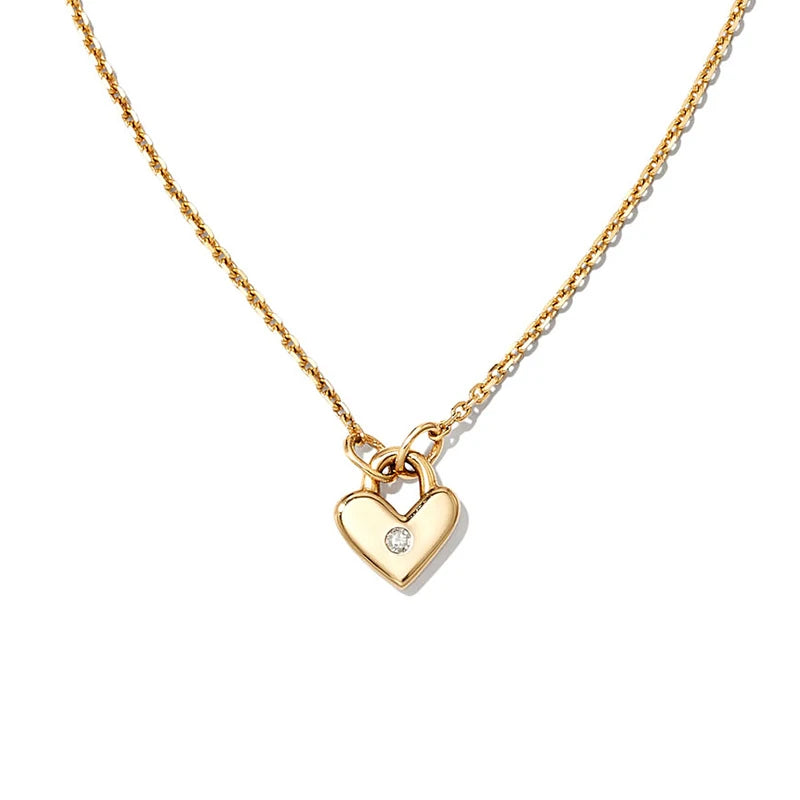 Fine Jewelry Zircon 925 Sterling Silver Valentine's Day Unique Retro Tiny Heart Padlock Custom Chain Pendant Necklaces for Women