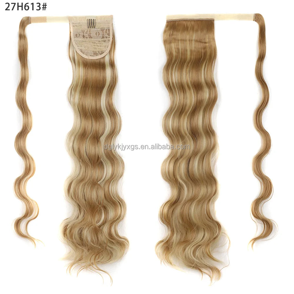 WP29 24" High Quality Heat Resistant Fiber 24inch Invisible Wrap Around Magic Paste Ponytail Hair Ponytail Extension