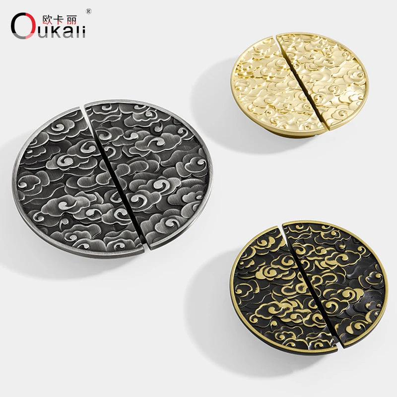Oukali New Chinese Classical Auspicious Clouds Drawer Gold Handle Antique Cabinet Handle Wardrobe Handle
