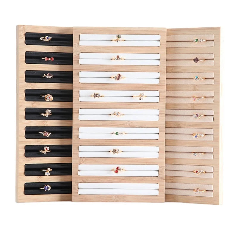 Natural Bamboo Wood Rectangle Earrings Rings Display Tray Storage Rack Counter Prop