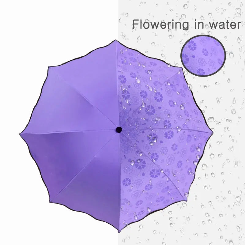 Portable Manual Folding Umbrella Flowering in Water Can Custom Logo Black Glue Coated Mini Light Weight UV Umbrella for Women