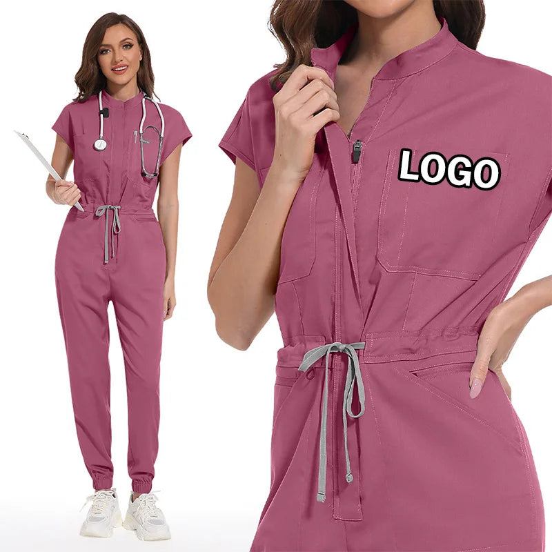Women Fitted Short Sleeve Unisex Jumpsuit Nursing Clothes Nurse Uniform Jogging Suit Salon Uniforms Scrubes Sets