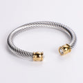 Non Tarnish Classic CZ Zircon Stone Gold Plated Stainless Steel Twisted Cable Bangle Bracelets Cuff for Men Jewelry