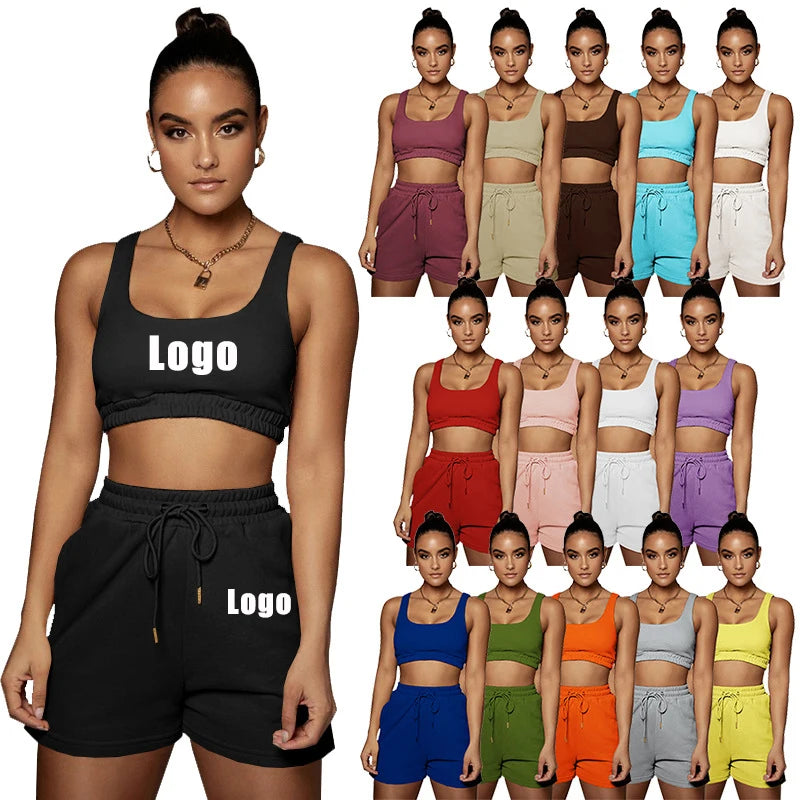 Summer Women's Solid Two-Piece Shorts Set Tank Top & Shorts Breathable Eco-Friendly Sports Wear