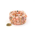 Natural Design Handmade Wood Beaded Boho Multilayered Bracelets Set Heart Charm Pendant Beaded Crystal Wooden Bracelet
