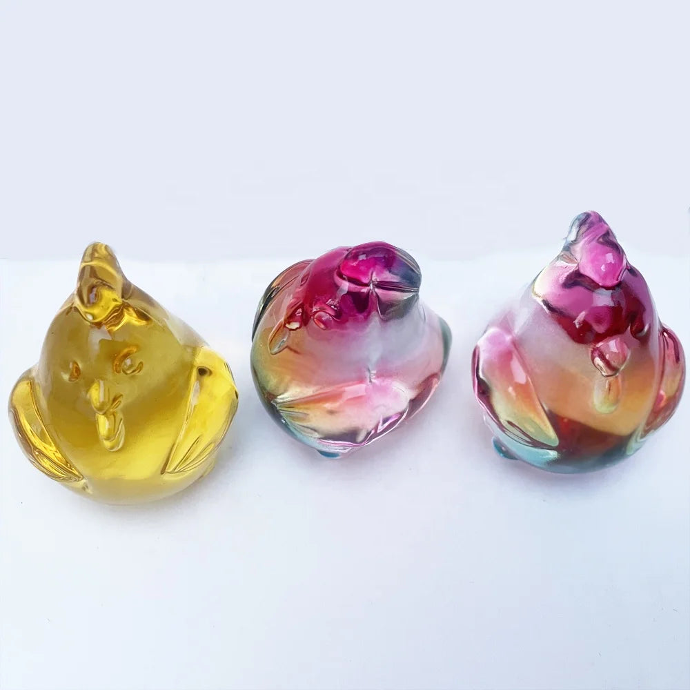 New Arrival Crystal Chicken Sculpture Lead Color 3d Gazed Glass Hen Liuli Cock Rooster Bronze Crystal Chicken Statue