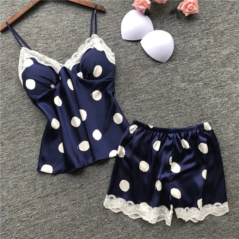 Fashion Summer Women Milk Silk Ladies Spandex Pajamas 2022 Satin Pajama Sets Two Piece Letter Graphic Homewear