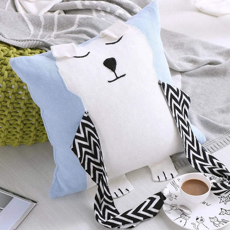 Wjx Cute Bear Doll Cartoon Knitted Throw Pillow Case for Bed Sleeping Children's Gift