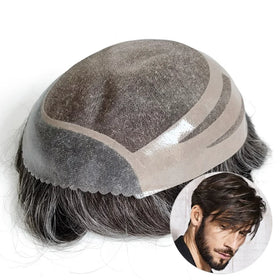 Durable Fine Mono Lace Bond Adjustable Style Cuttable Men's Human Hair Toupee With PU Skin Front Hairline