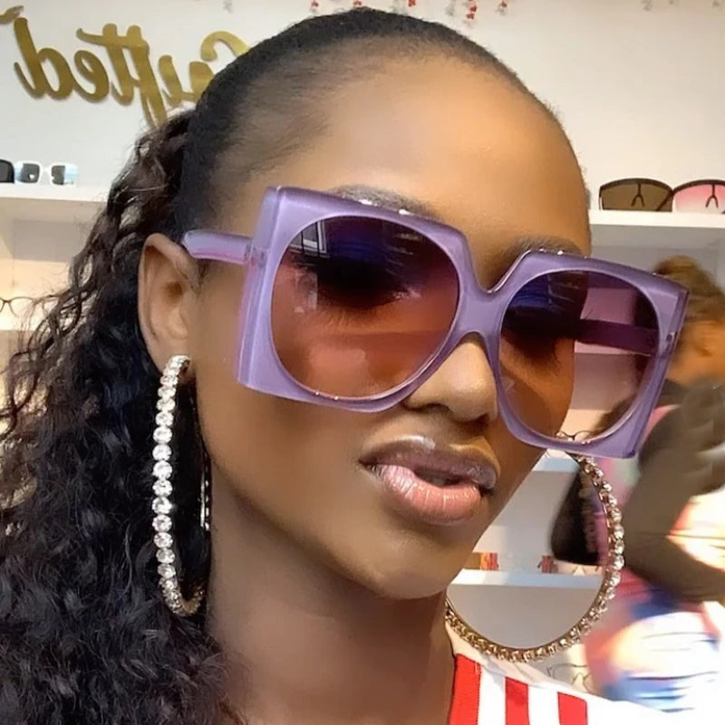 Lbashades Women's Luxury Vintage Gradient Round Lens Oversized Square Sunglasses New with White Red Pink Frames in PC Material