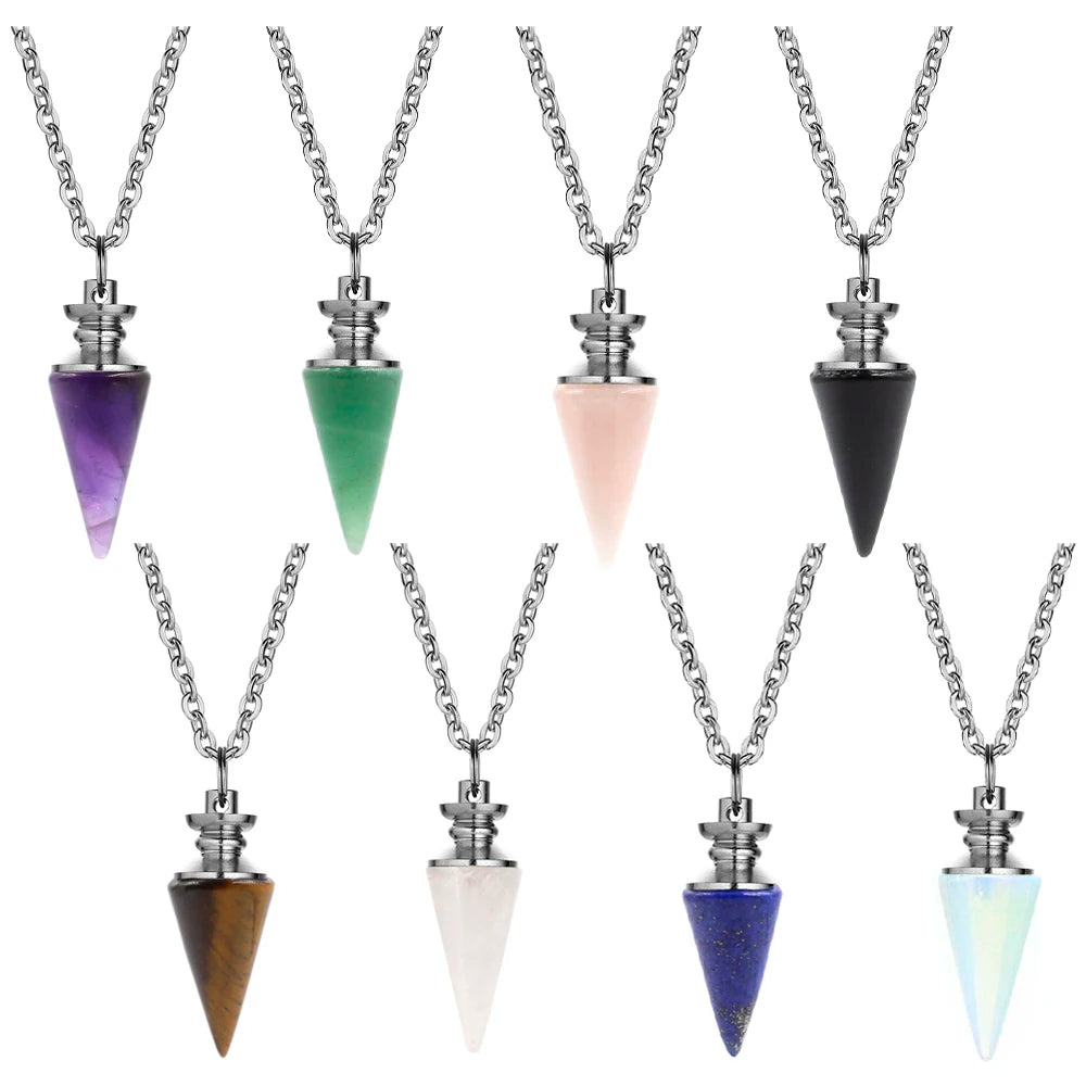 Natural Quartz Crystal Point Necklace  Dowsing Pendulum Divination Healing Crystals Stone Reiki Chakra Pendant for Necklace