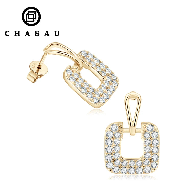 Classic Design 925 Sterling Silver Pave Set Round Cut Moissanite Women's Premium Square Stud Earrings MegaBDM