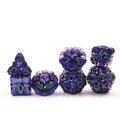 Custom Dnd Dice Set With LOGO Hollow Metal Dice Flower Shape 7pcs Purple With Green Numbers Dnd Dice Set