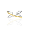 Double Layer Polishing S925 Sterling Silver Crisscross Textured Double Bar Two-Tone X Ring