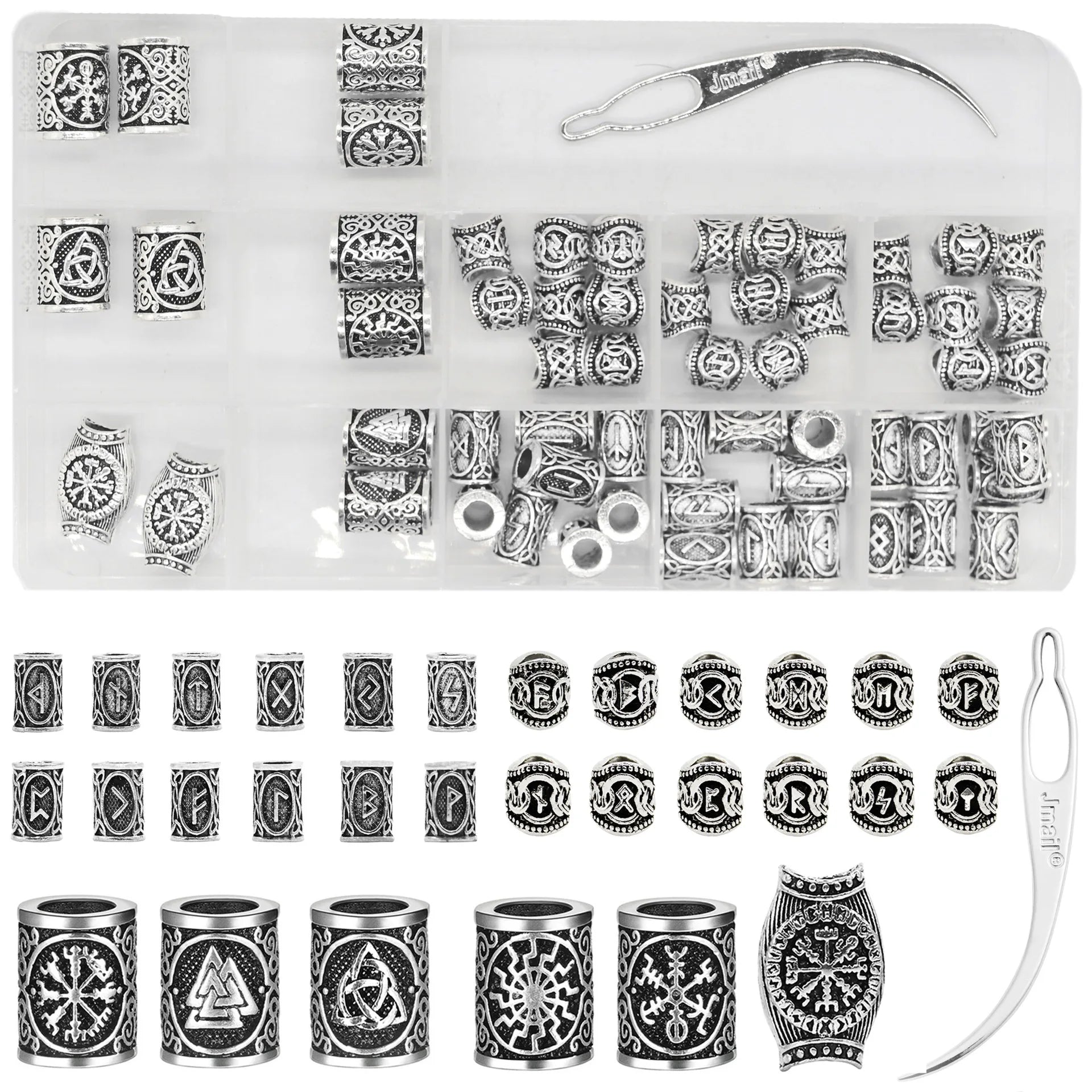 61pcs Set Ancient Beads Braid Jewelry Hair Clips Cuff Braiding Accessory Metal Dreadlocks Tubes Decoration Hair Rings