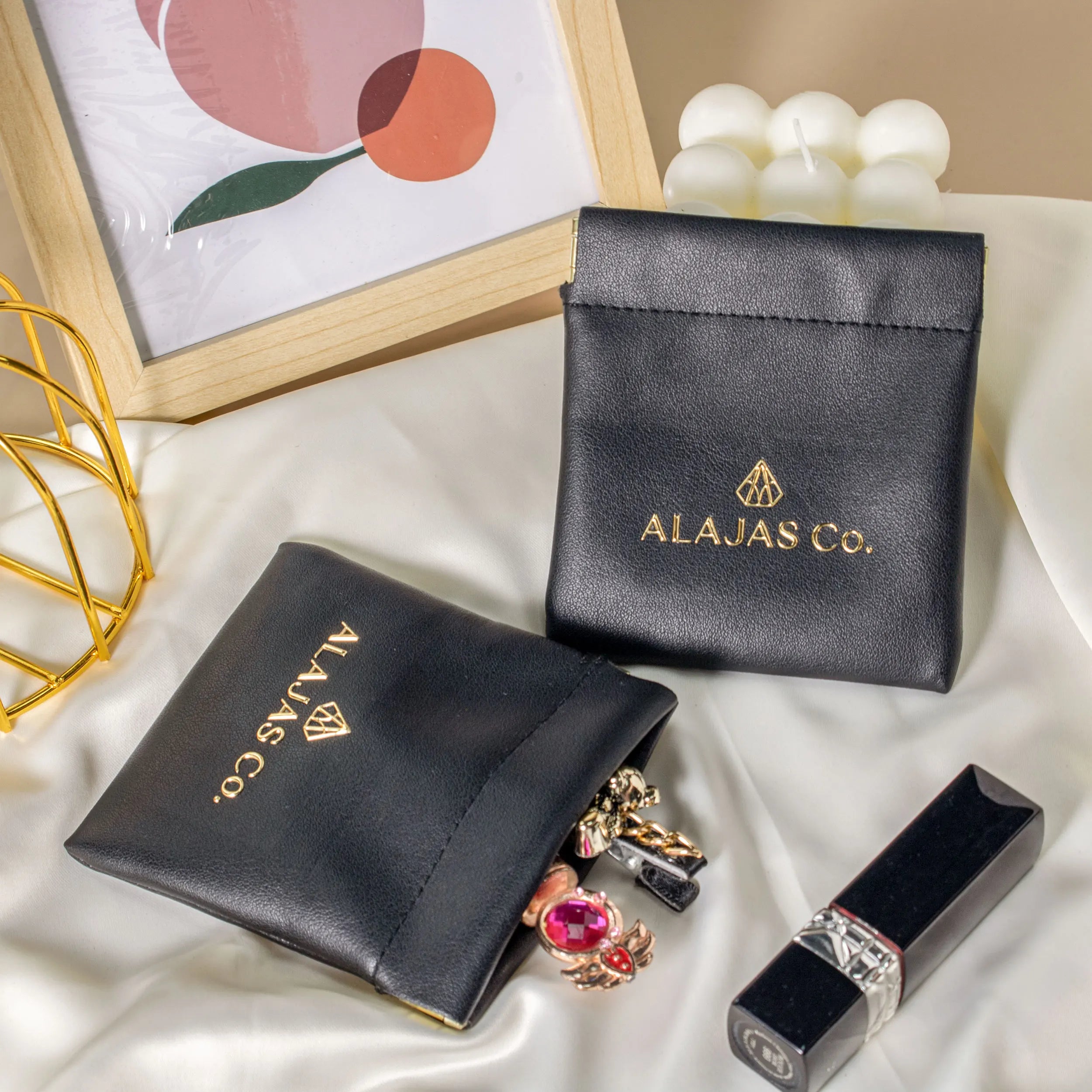 Factory Price Pu Leather Cosmetic Lipstick Pouch Portable Soft Leather  Earphone Coin Jewelry Storage Bag