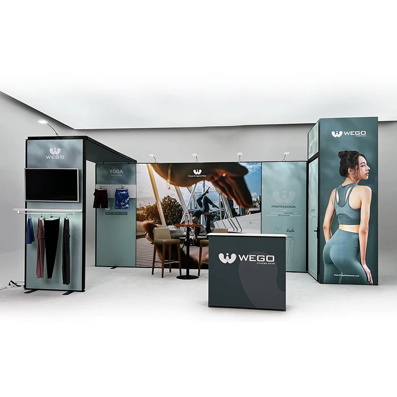 10x20 Modular Aluminum Frame Trade Show Booth with Storage Room Backlit System Dye Sublimation Foldable & Portable
