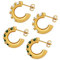 INS Personalized Green Zircon Circle Earrings 18K Gold & Stainless Steel C Shaped Titanium PVD Fashionable Hoop Style