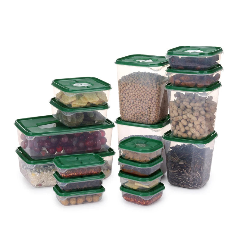 Set of 17 Hot Sale Plastic Food Storage Container Set  Fridge Preservation Box Pantry Organizer With Lid