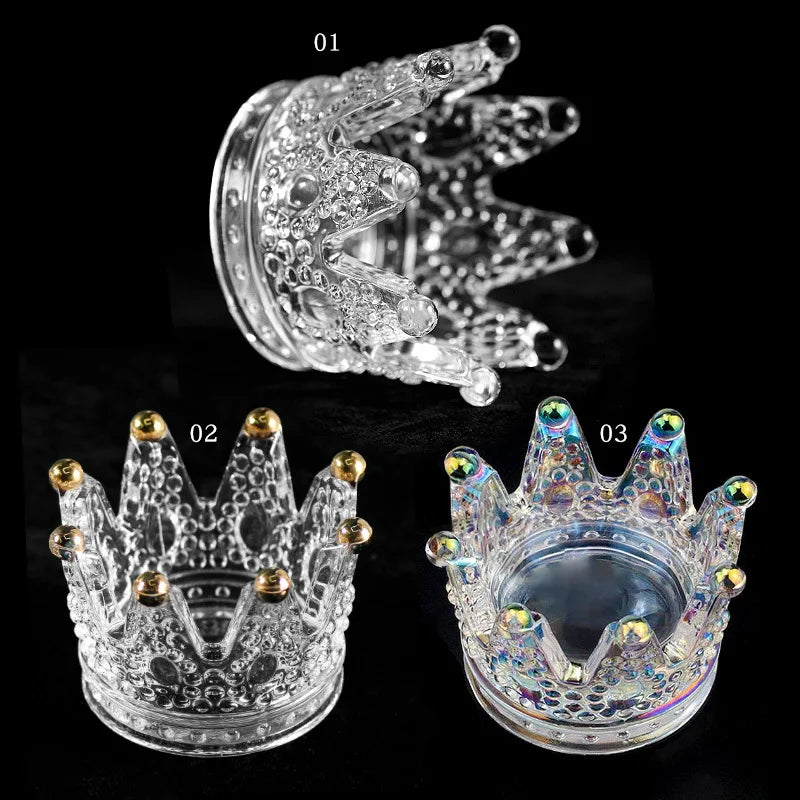 1PC Rainbow Nail Dish Crown DIY Crystal Acrylic Powder Liquid Brush Holder Plastic Nail Art Tool Equipment