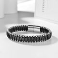 New Design Stainless Steel Beads Magnetic Clasp Braided Real Genuine Leather Bracelet Bangle Jewelry for Men Gift