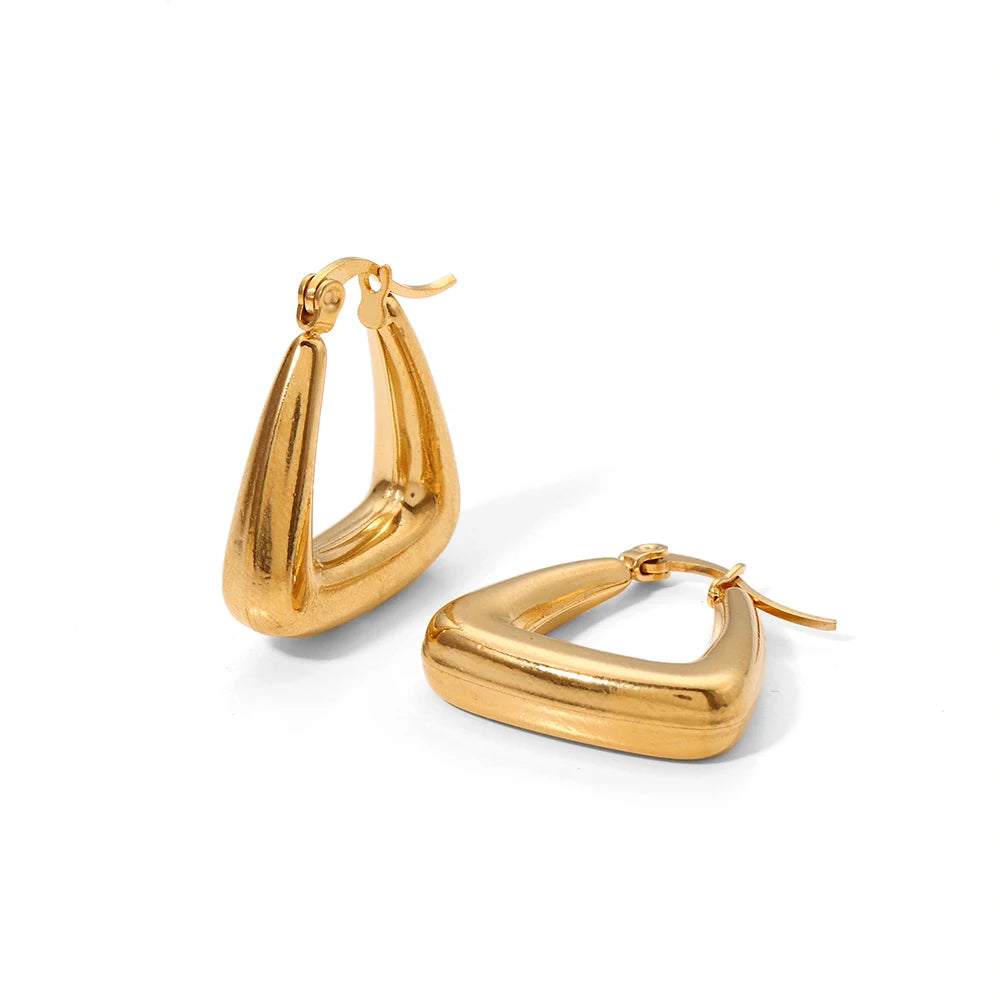 Customized Wholesale Minimalist Jewelry Hollow Earrings Stainless Steel Thick Geometric Triangle Hoop Earrings for Women
