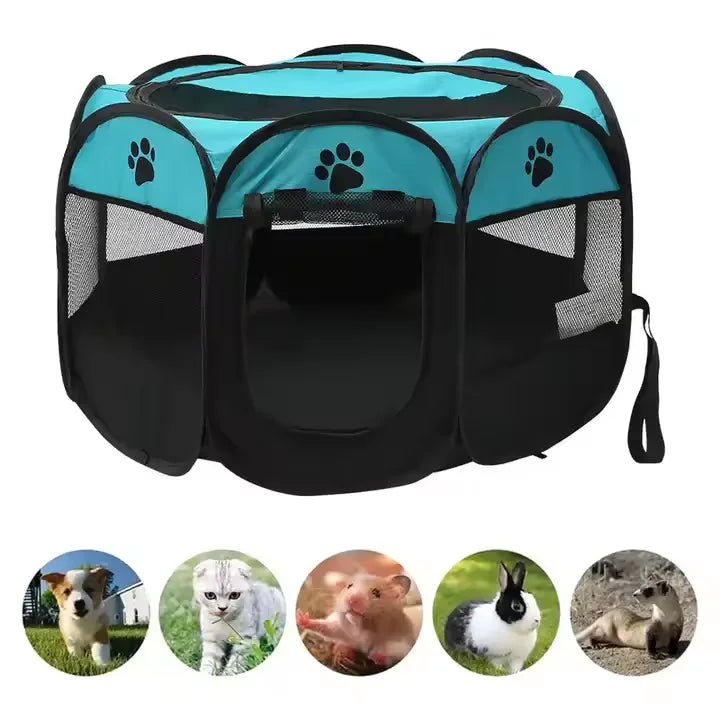 Foldable Waterproof Octagon Pet Tent - Portable Puppy Whelping Box & Cat Dog House with Removable Cover