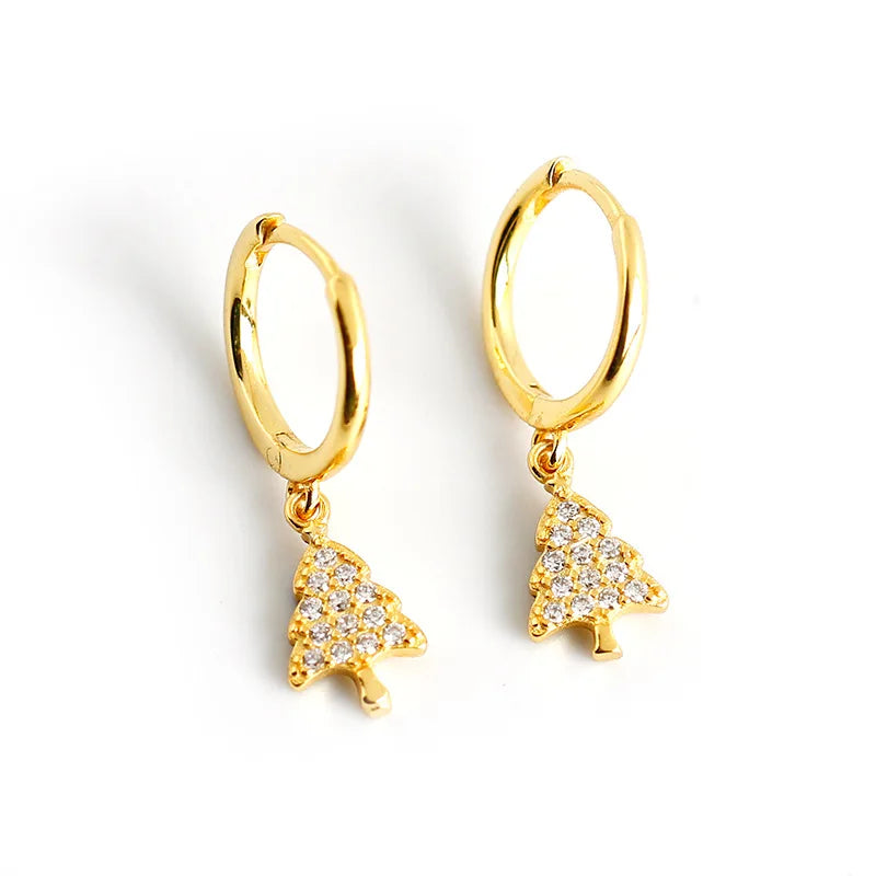 Fashion Christmas Tree Jewelry for Women Zircon Jewellery Rhodium Plated 925 Sterling Silver Earrings