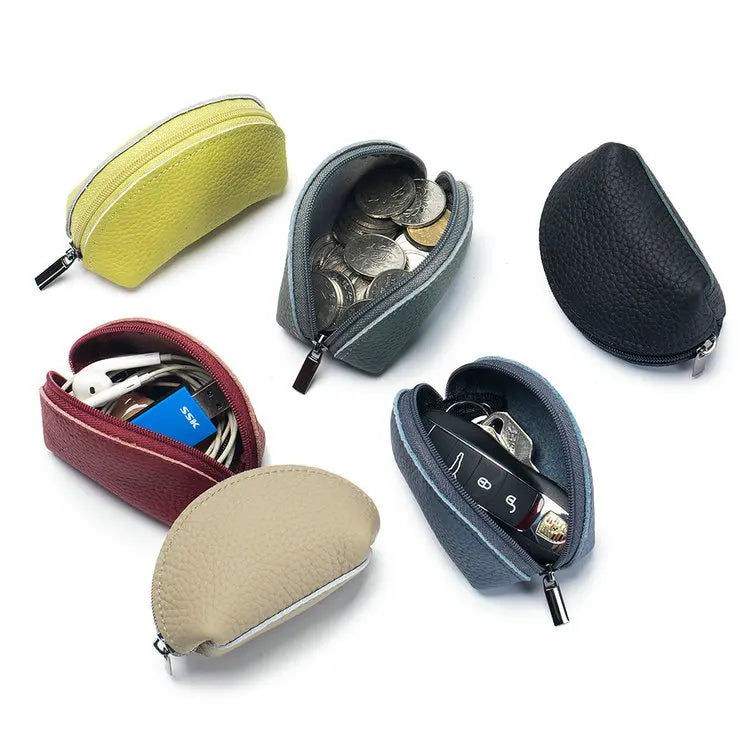 Wholesale Zipper Cute Small Mini Genuine Leather Cow Cowhide Pocket Change Coin Bag Purse Pouch Case Holder for Kid Girl Women