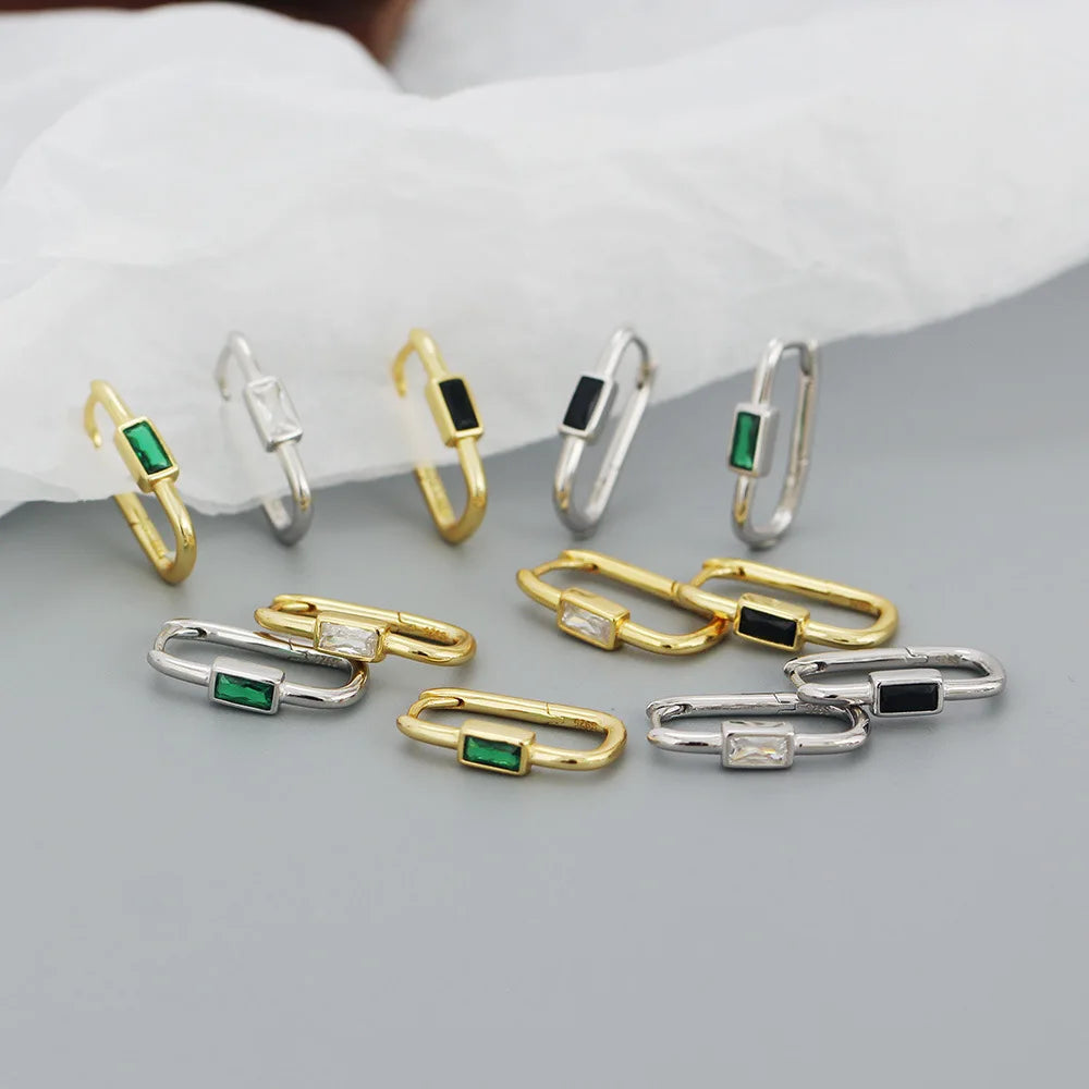 BASQUESUN New European and American Personalized S925silver Inlaid Colorful Zircon Ins Metal Style U-shaped Fashionable Earrings