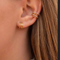 JOOLIM Jewelry Trendy Earring 18K Gold Plated Three Layers Hollow C Hoop Earrings Stainless Steel Earrings Wholesale