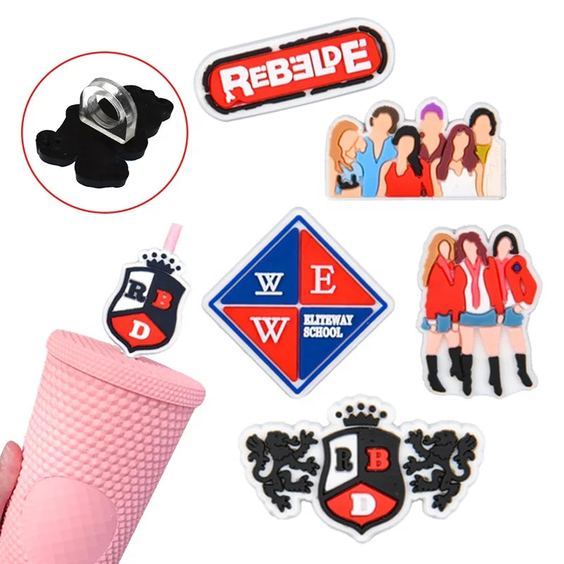 Mexican Young Music Band Rbd Rebelde Drinking Straw Cover Toppers Rbd Rebelde Pvc Straw Charm Toppers