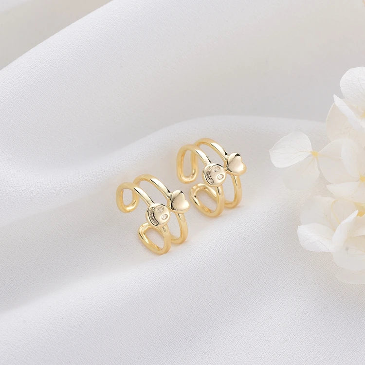 Simple Design 14K Gold Plated Smile Face Heart Shape Open Adjustable Ring